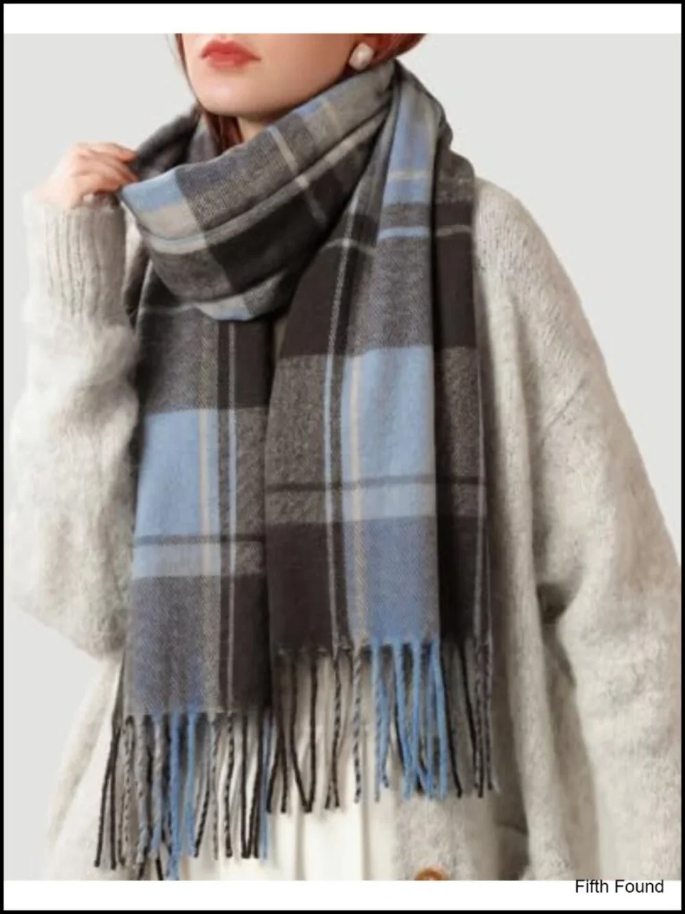 Oversized Plaid Cashmere Feel Winter Scarf with Tassels